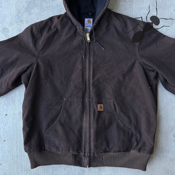 Vintage Y2K Carhartt J130 DKB brown hooded work wear jacket - Picture 3 of 8